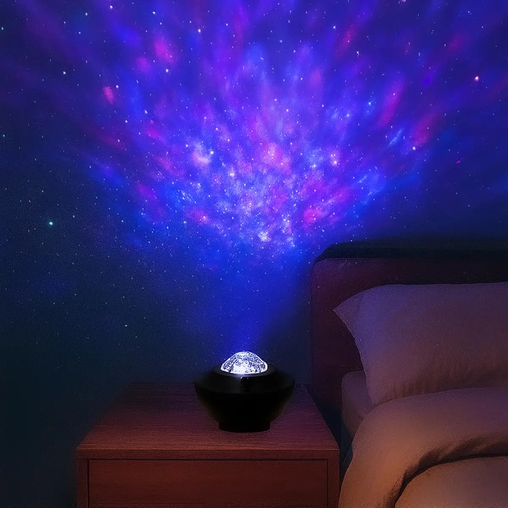 Velador Proyector Lampara Dakota Parlante Bluetooth Luz Led Rgb Universo Estrellas. Negro