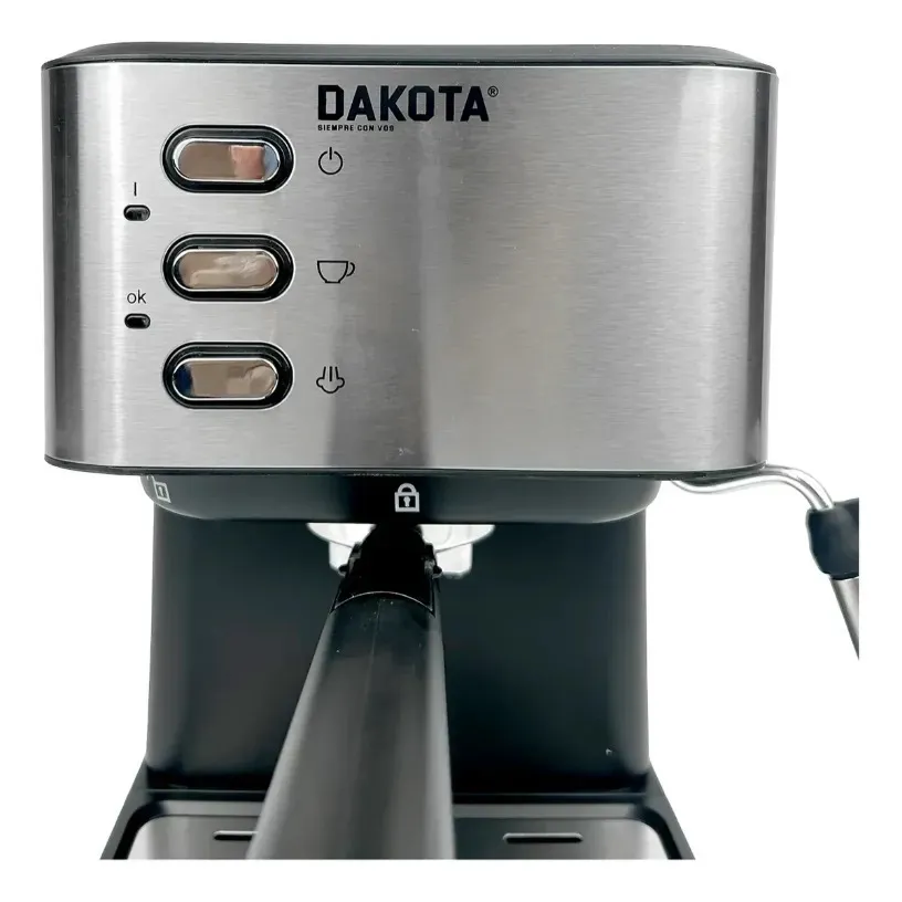 Cafetera Espresso 20 Bares Dakota Con Espumador De Leche + 2 Tazas Doble Vidrio 250 Ml Para Café Molido Gris Con Negro