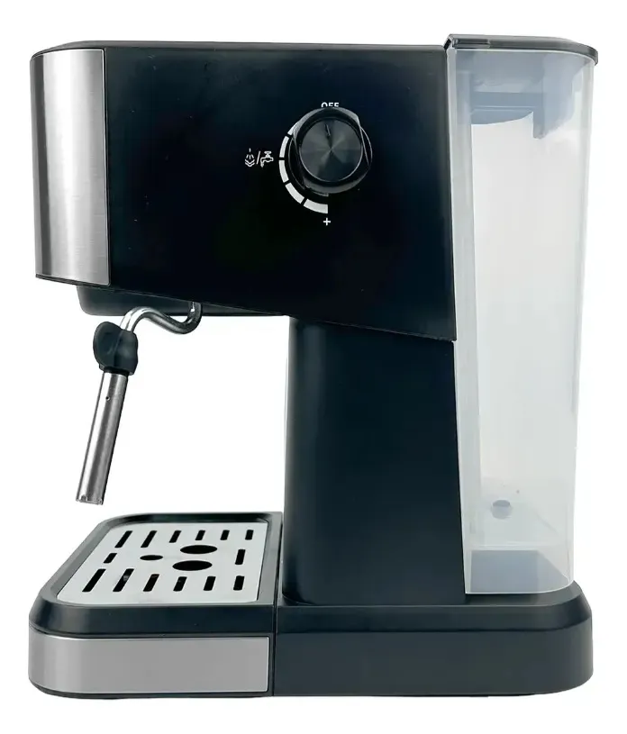 Cafetera Espresso 20 Bares Dakota Con Espumador De Leche + 2 Tazas Doble Vidrio 250 Ml Para Café Molido Gris Con Negro