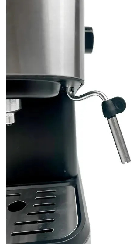 Cafetera Espresso 20 Bares Dakota Con Espumador De Leche + 2 Tazas Doble Vidrio 250 Ml Para Café Molido Gris Con Negro