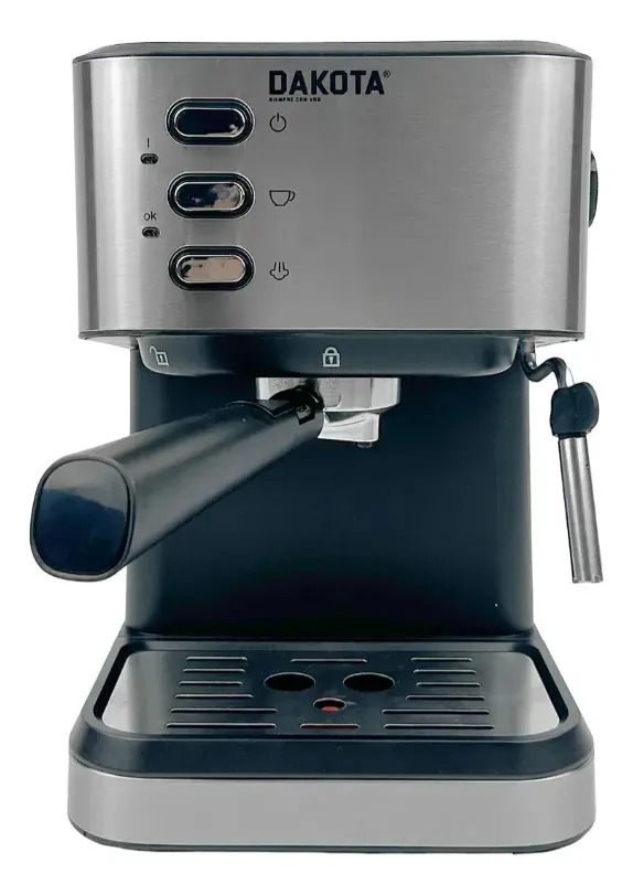 Cafetera Espresso 20 Bares Dakota Con Espumador De Leche + 4 Tazas Doble Vidrio 250 Ml Para Café Molido Negro