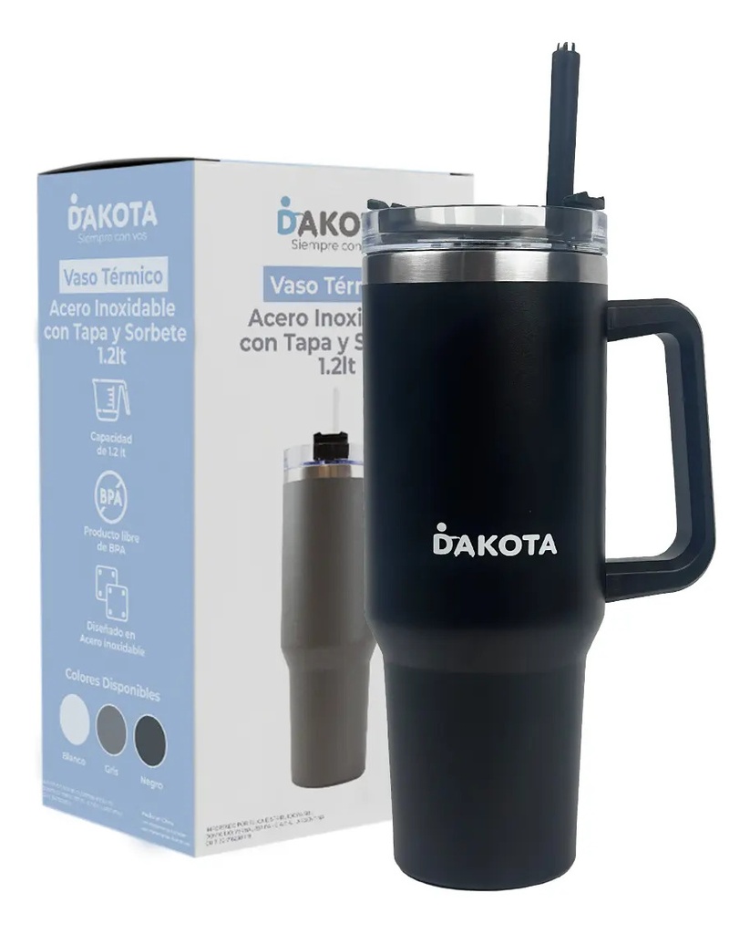 Vaso Térmico 1.2lt Dakota Acero Inoxidable Con Tapa Sorbete Color Negro Liso