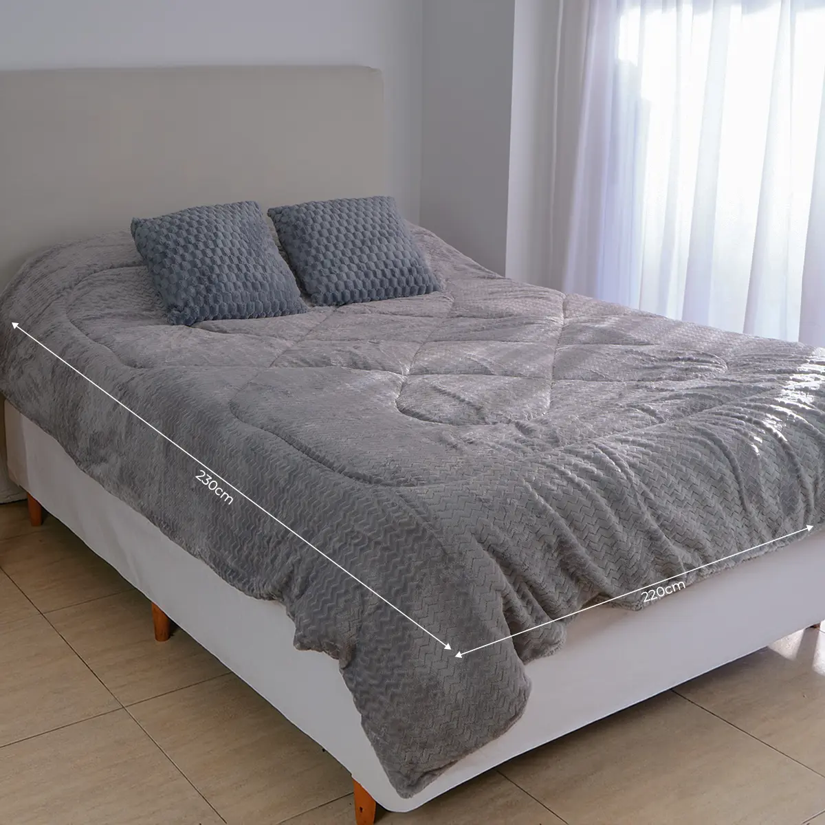 Acolchado 200x230cm Dakota Algodón Poliéster Suave Cálido Gris Claro