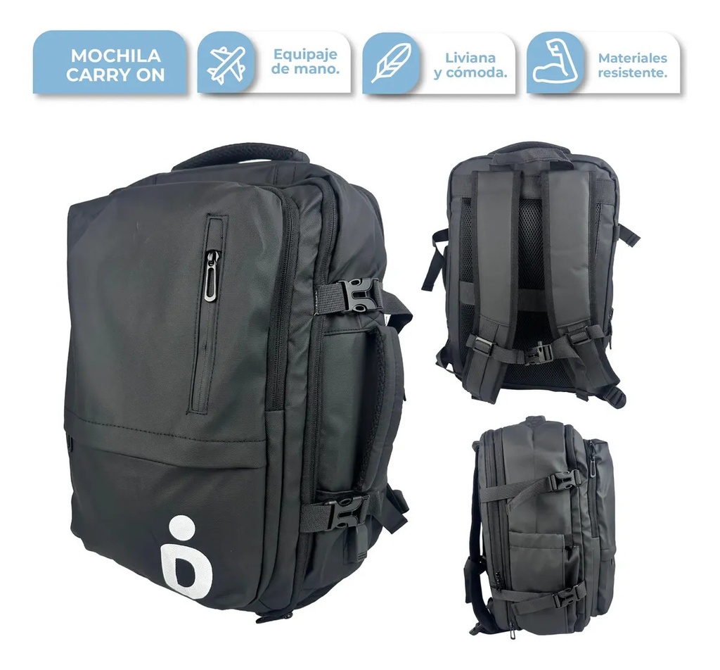 Mochila Viaje De Mano Carry On Dakota Compartimiento Calzados Notebook Negro Liso