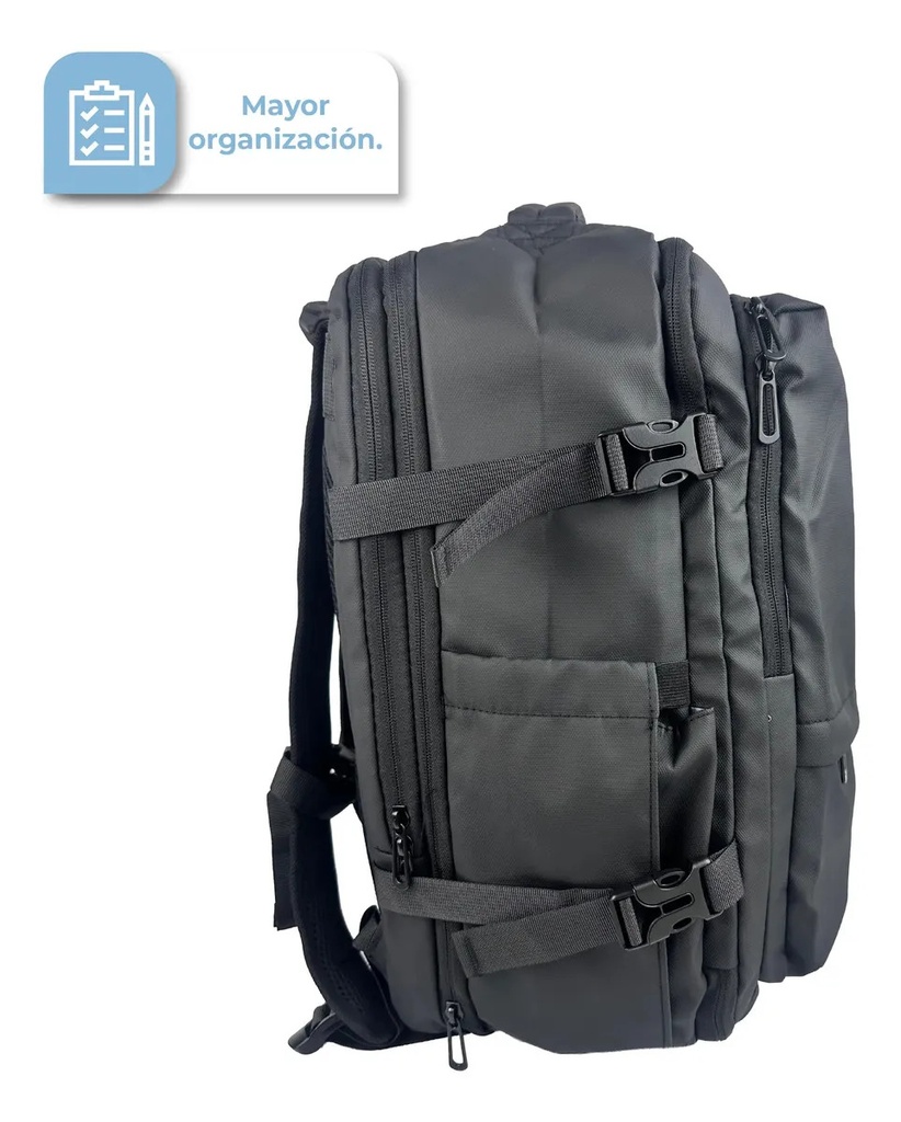 Mochila Viaje De Mano Carry On Dakota Compartimiento Calzados Notebook Negro Liso