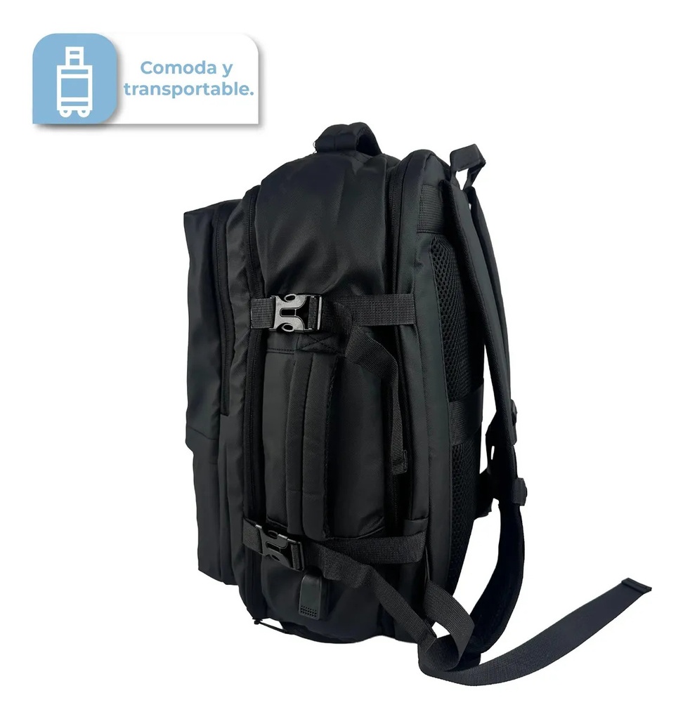 Mochila Viaje De Mano Carry On Dakota Compartimiento Calzados Notebook Negro Liso