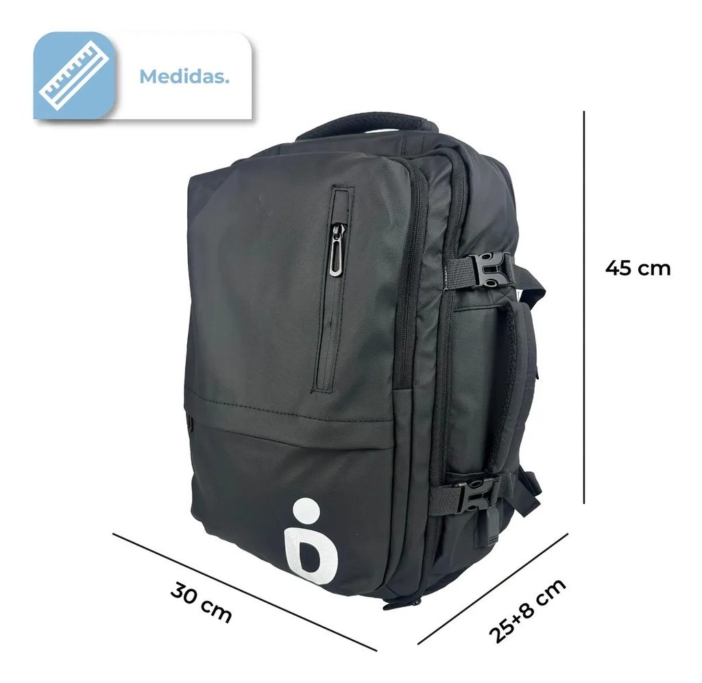 Mochila Viaje De Mano Carry On Dakota Compartimiento Calzados Notebook Negro Liso