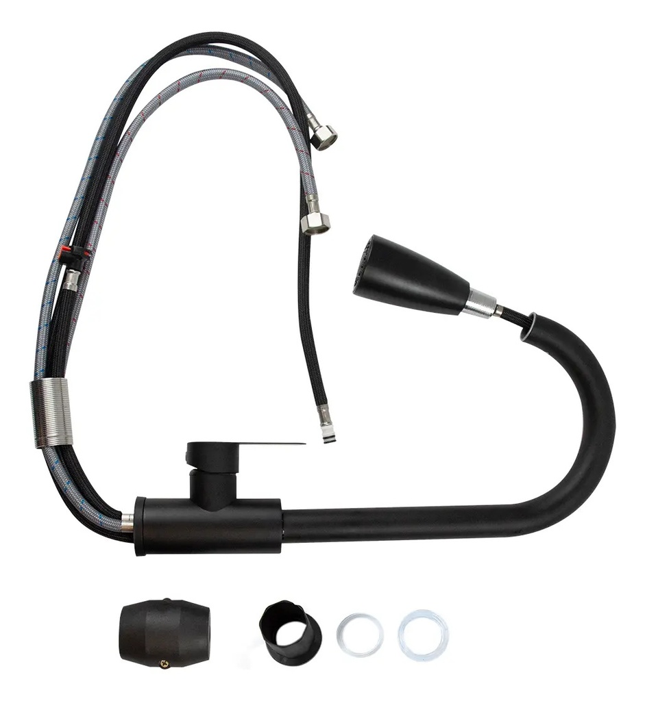 Grifería Cocina Gourmet Monocomando Dakota Cuello Extensible Color Negro Mate