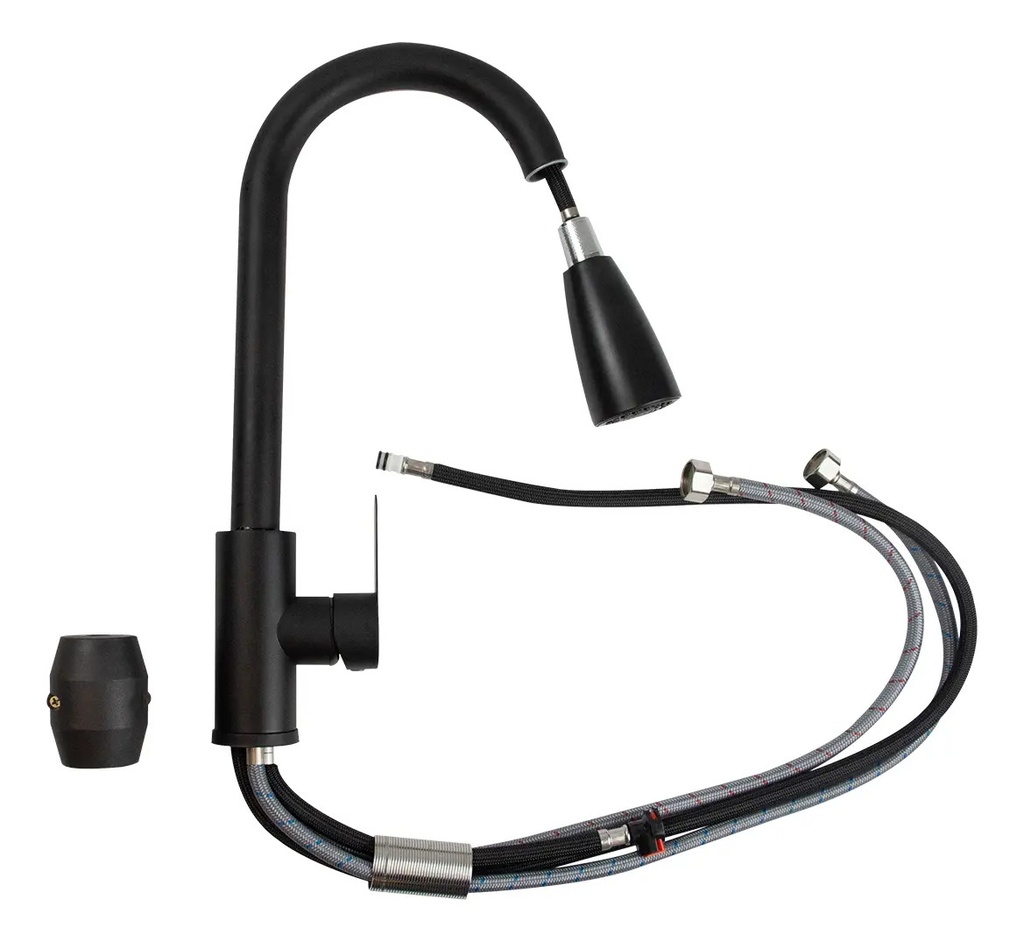 Grifería Cocina Gourmet Monocomando Dakota Cuello Extensible Color Negro Mate