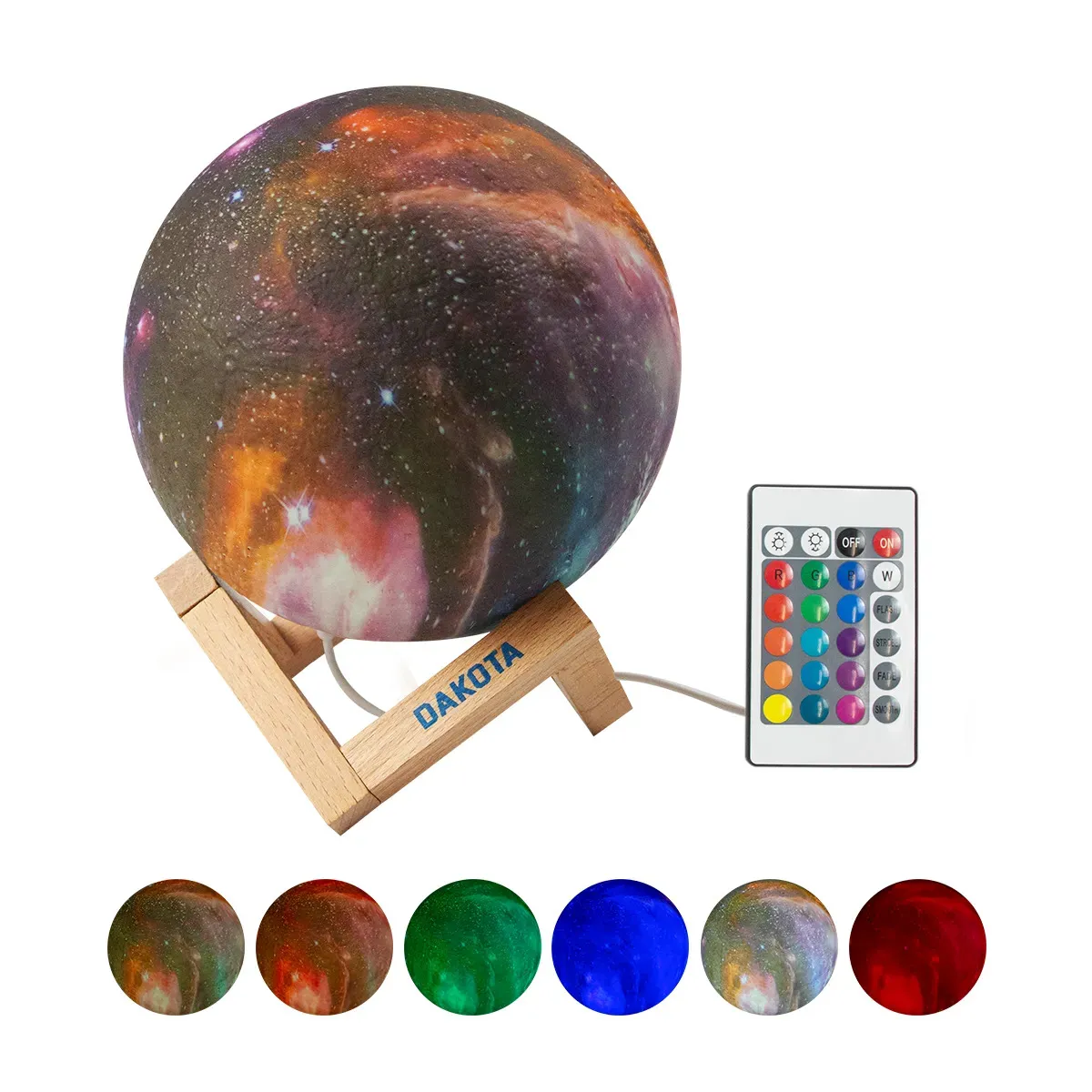 Combo X2 Lampara Velador Galaxia 3d Dakota Rgb 16 Tonalidades Blanco