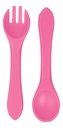 Set Plato Cubiertos Babero Silicona Dakota Completo 5 Piezas Color Rosa