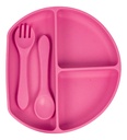 Set Plato Cubiertos Babero Silicona Dakota Completo 5 Piezas Color Rosa