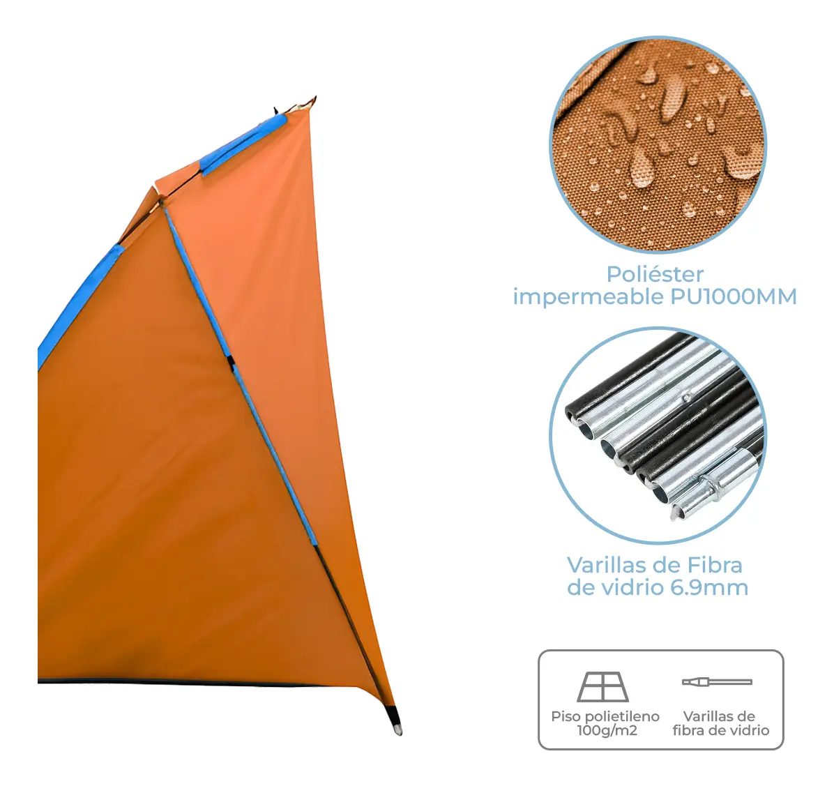 Carpa 2 Personas Impermeable Playa Fácil Armado Dakota Ca02 Color Naranja