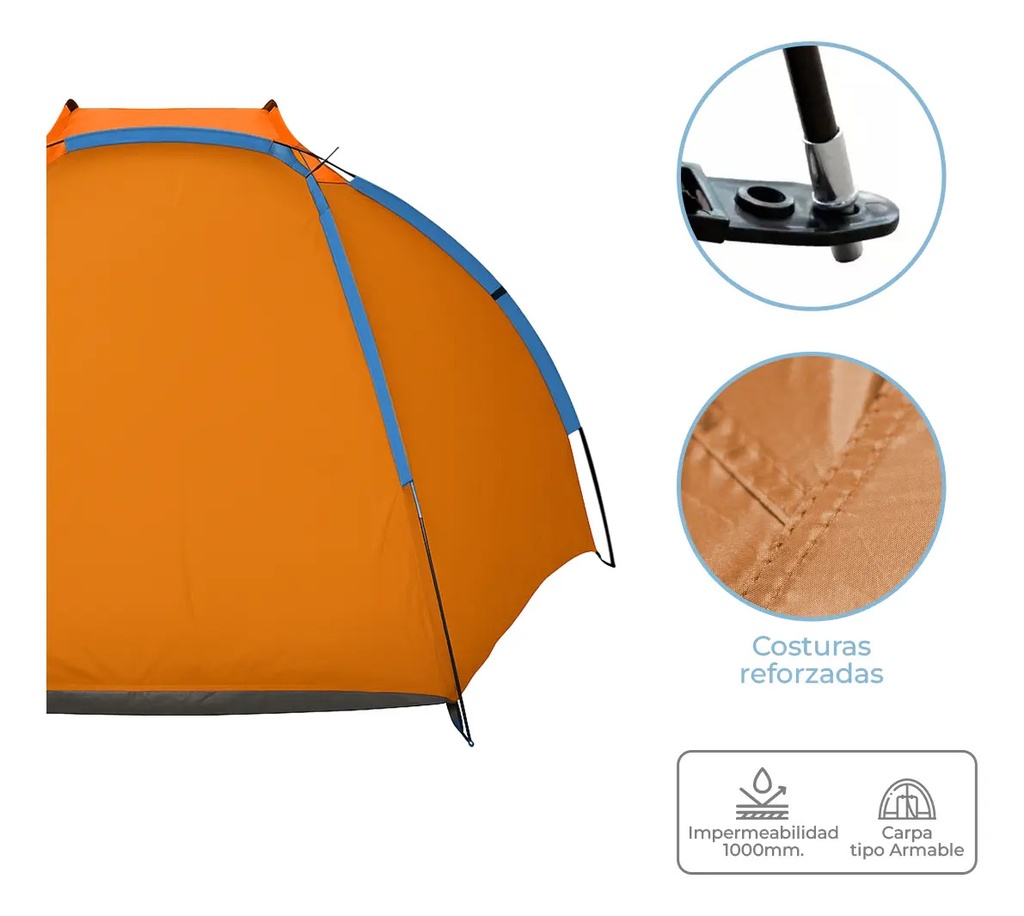 Carpa 2 Personas Impermeable Playa Fácil Armado Dakota Ca02 Color Naranja