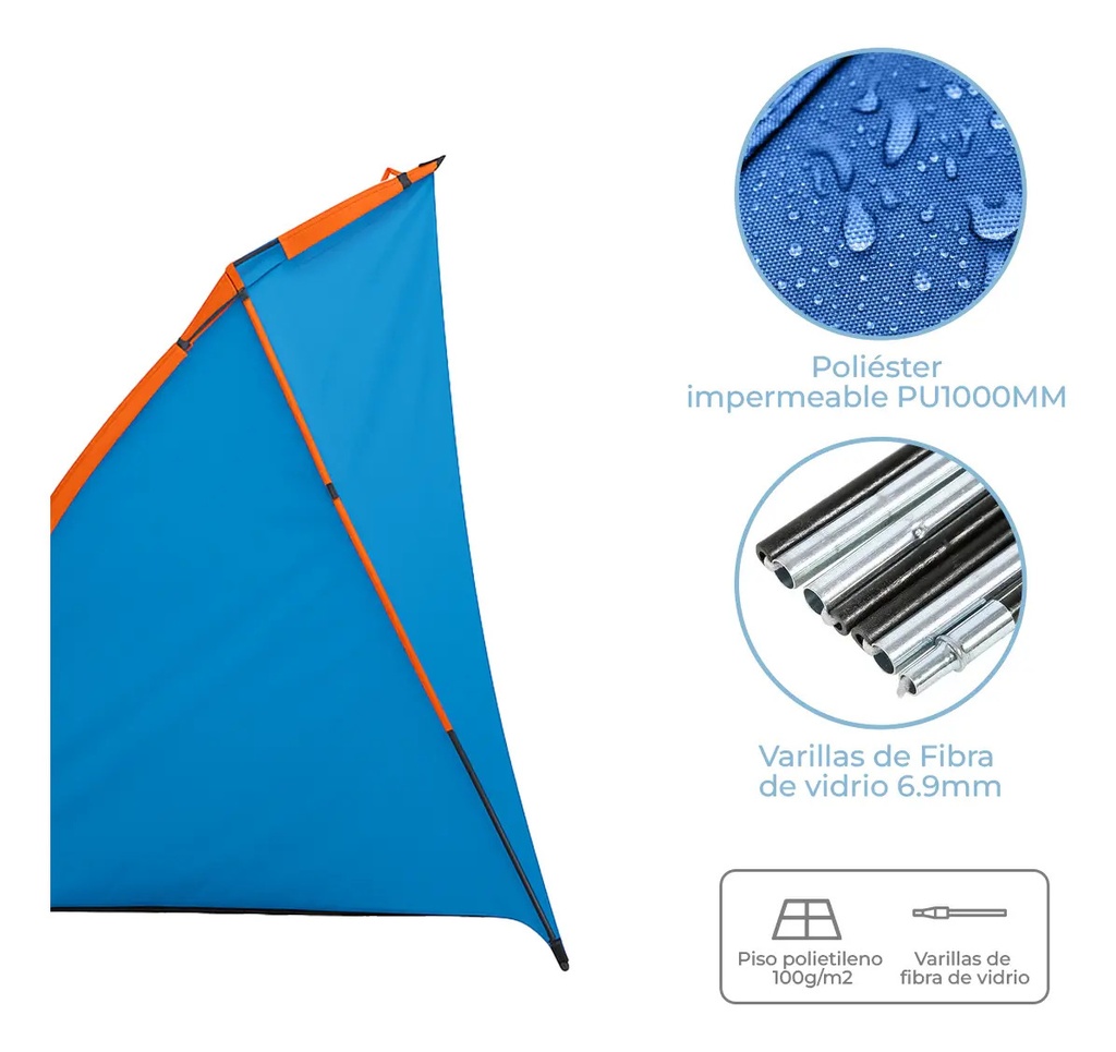 Carpa 2 Personas Impermeable Playa Fácil Armado Dakota Ca02 Color Azul