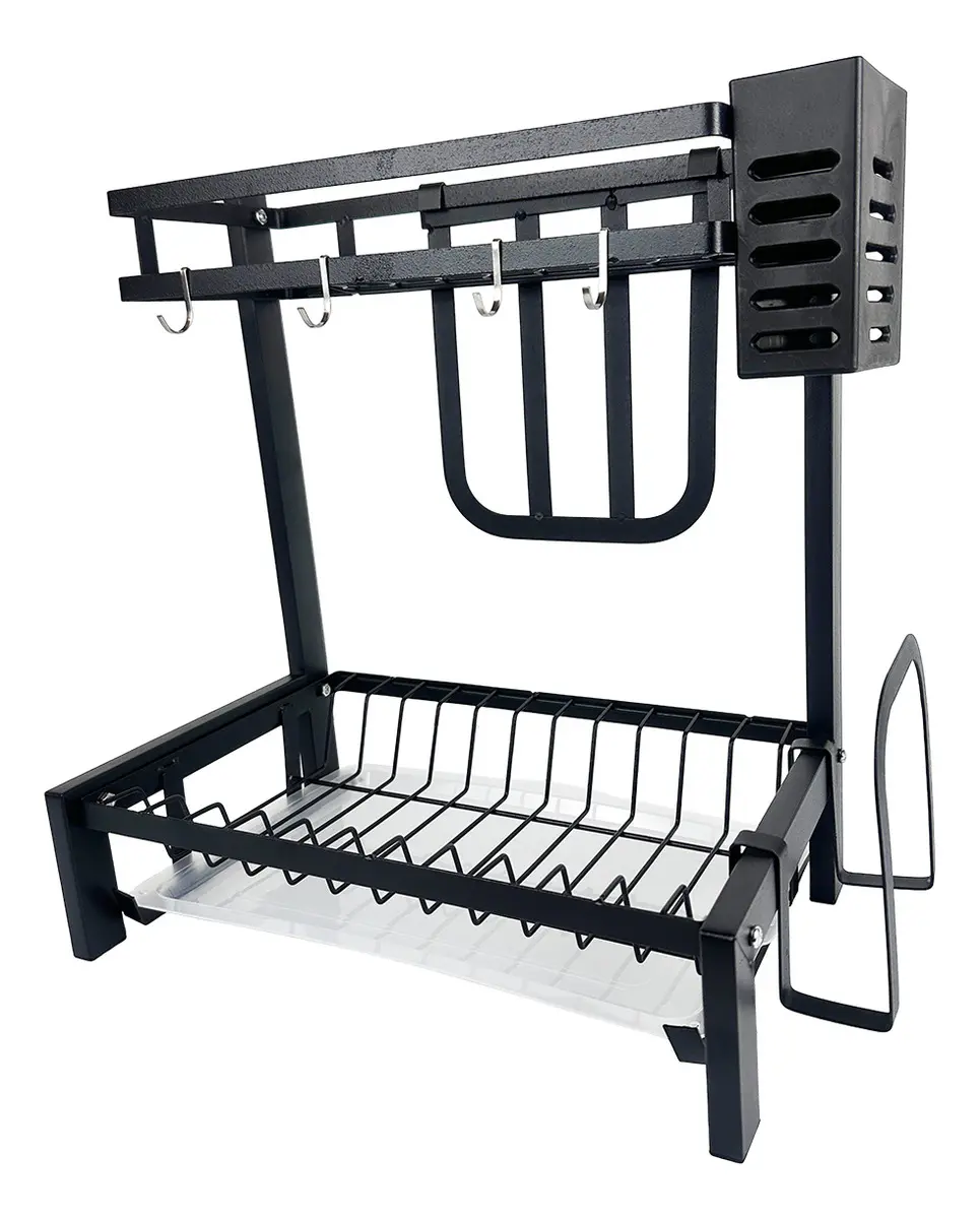 Escurridor De Platos Dakota 2 Niveles Para 11 Platos Acero Niquelado Negro