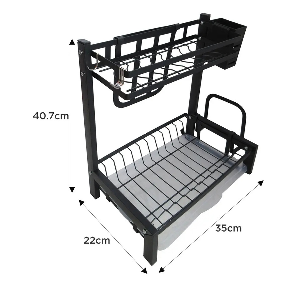 Escurridor De Platos Dakota 2 Niveles Para 11 Platos Acero Niquelado Negro