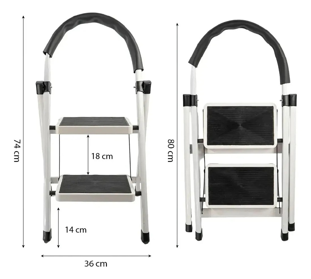 Escalera Plegable 2 Escalones Dakota Reforzado Aluminio Multiuso Blanco