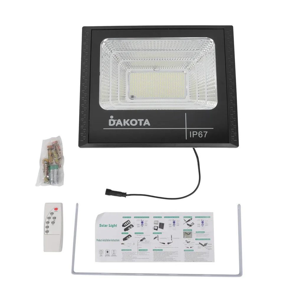 Reflector Solar Led 300w Dakota Para Exterior Con Panel Solar + Control Remoto Negro Blanco Frío