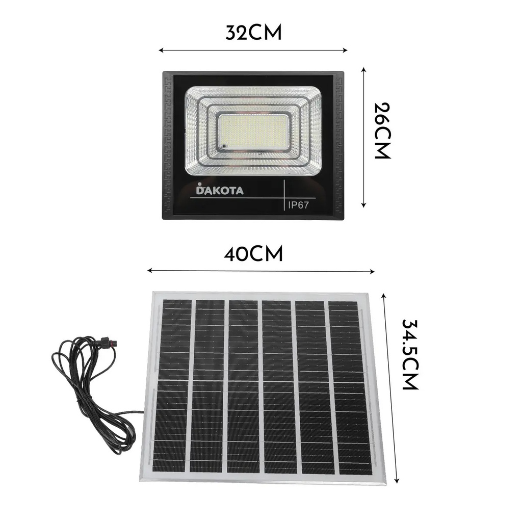 Reflector Solar Led 300w Dakota Para Exterior Con Panel Solar + Control Remoto Negro Blanco Frío