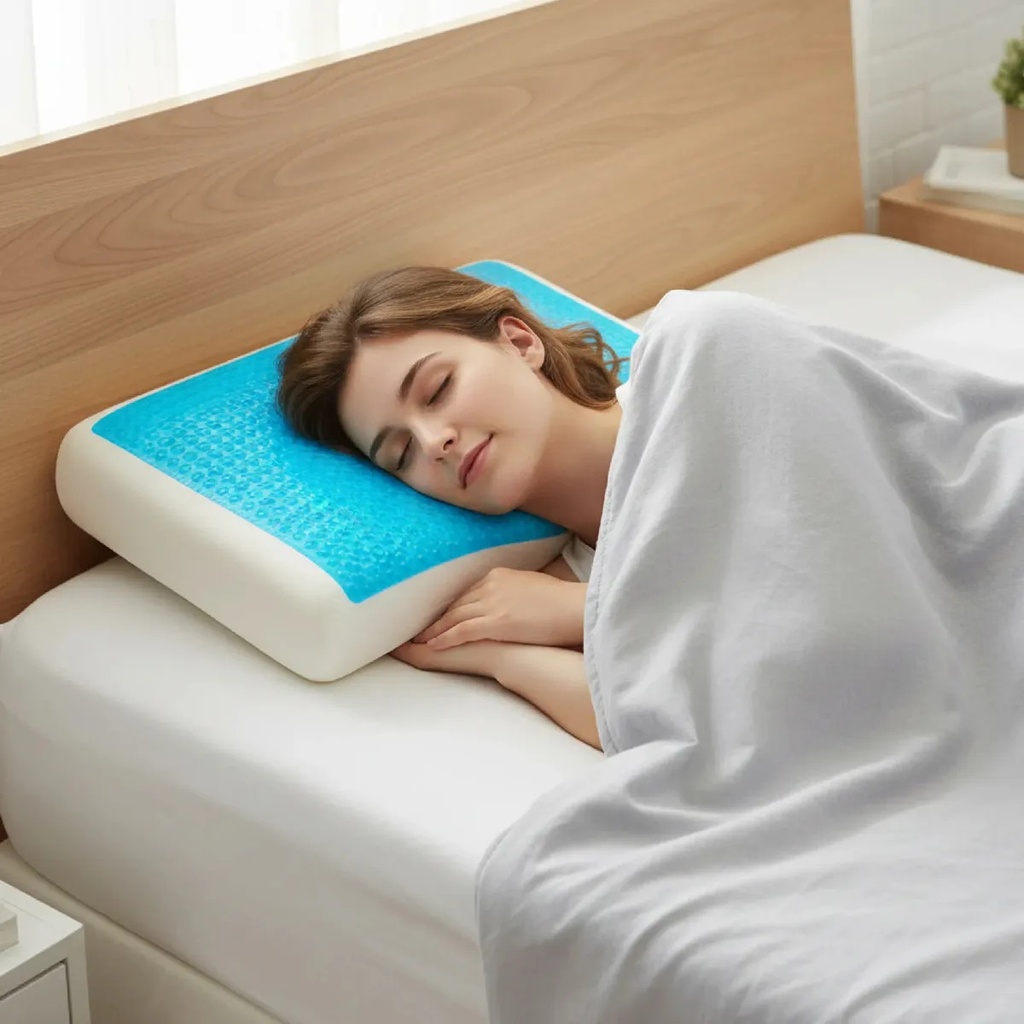 Almohada Inteligente Con Gel Dakota Viscoelástica Soporte Firme 40x60 Blanco Y Celeste Blanco/celeste