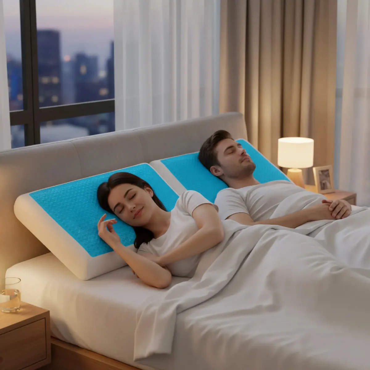 Combo X2 Almohadas Inteligentes Con Gel Dakota Viscoelásticas Soporte Firme Alta Densidad 40x60 Azul Blanco