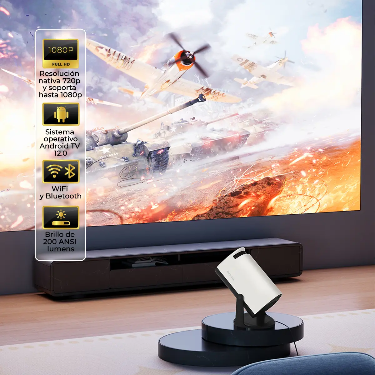 Mini Proyector Led Wifi Mirrorlink Dakota Plw150 De 9500 Lm Android Smart Tv Hd Color Blanco