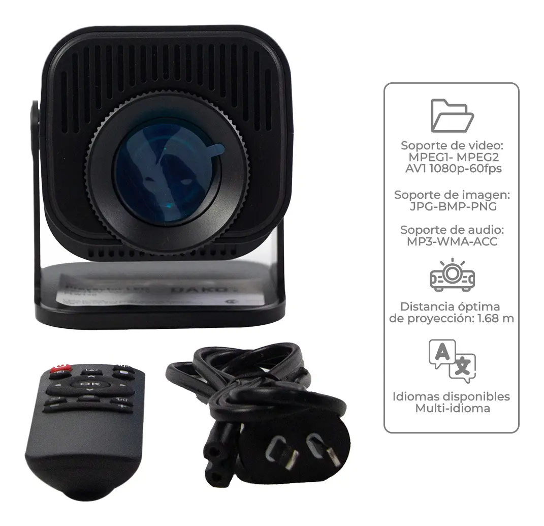 Proyector Led Dakota Android 11 Wifi Bt 300 Ansi 1080p Hdmi Usb Control Remoto Negro