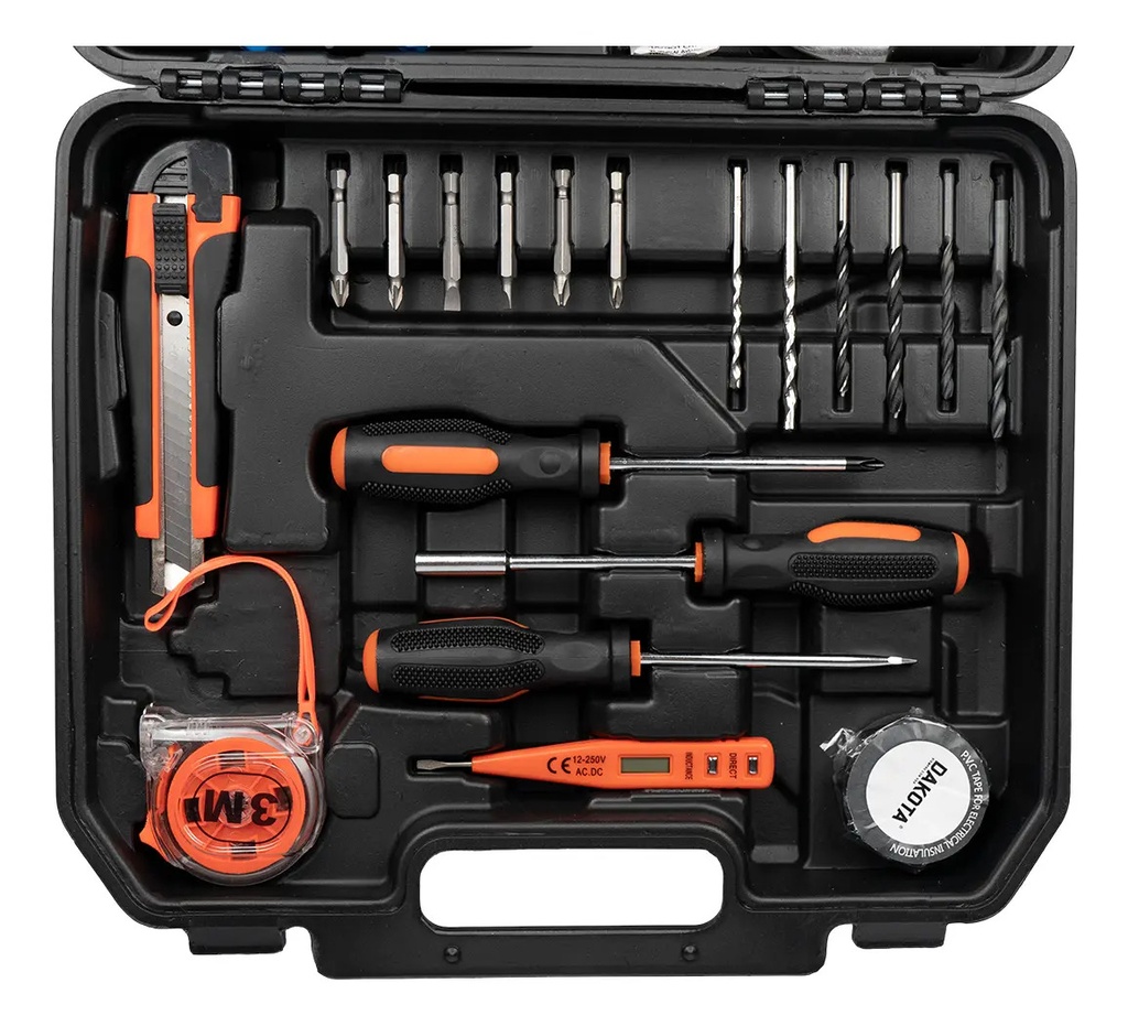 Taladro Destornillador Inalámbrico Dakota 21v + Batería + Set Herramientas Hogar Azul