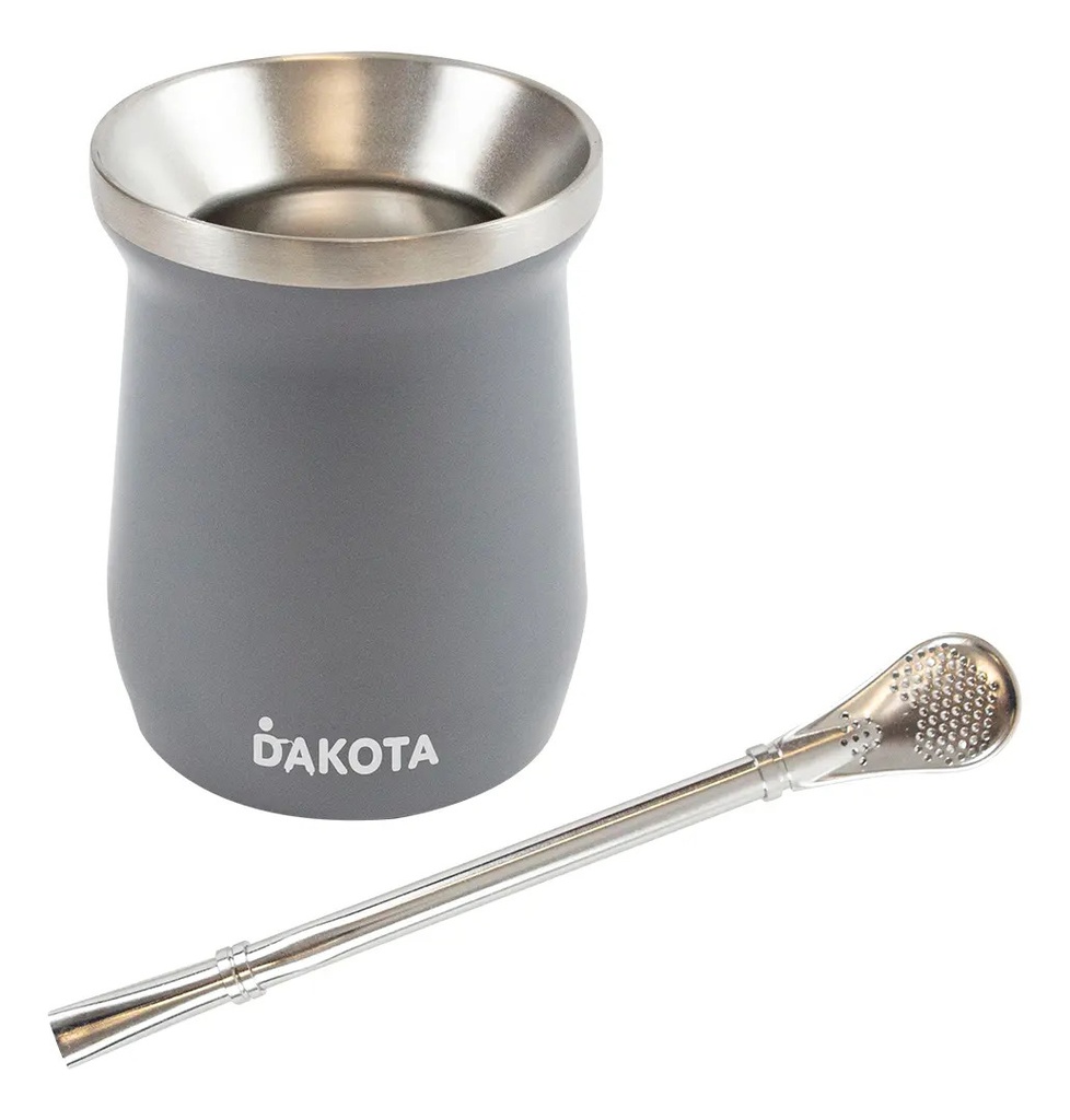 Mate Térmico De Acero Inoxidable Dakota Con Bombilla De Regalo Color Gris Oscuro