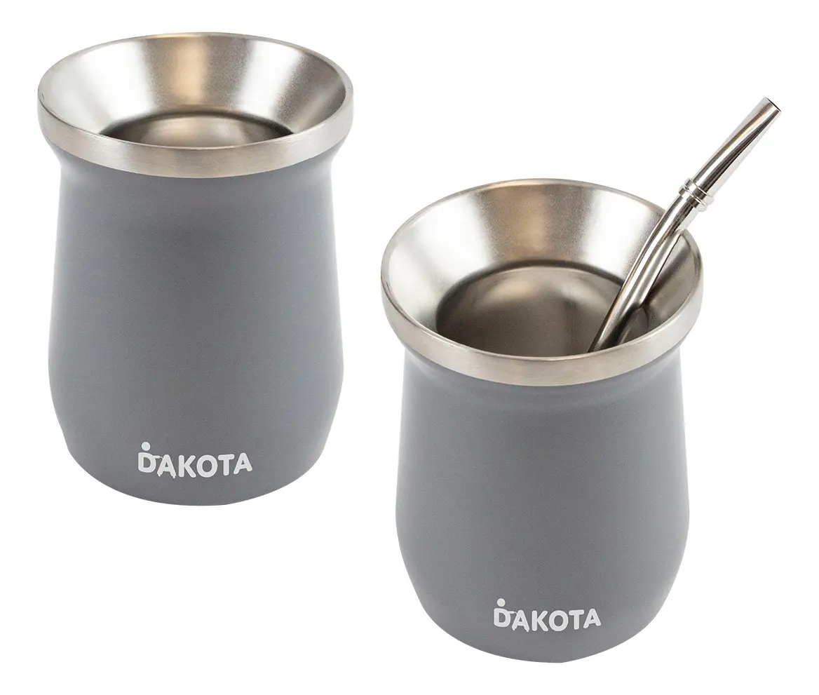 Mate Térmico De Acero Inoxidable Dakota Con Bombilla De Regalo Color Gris Oscuro