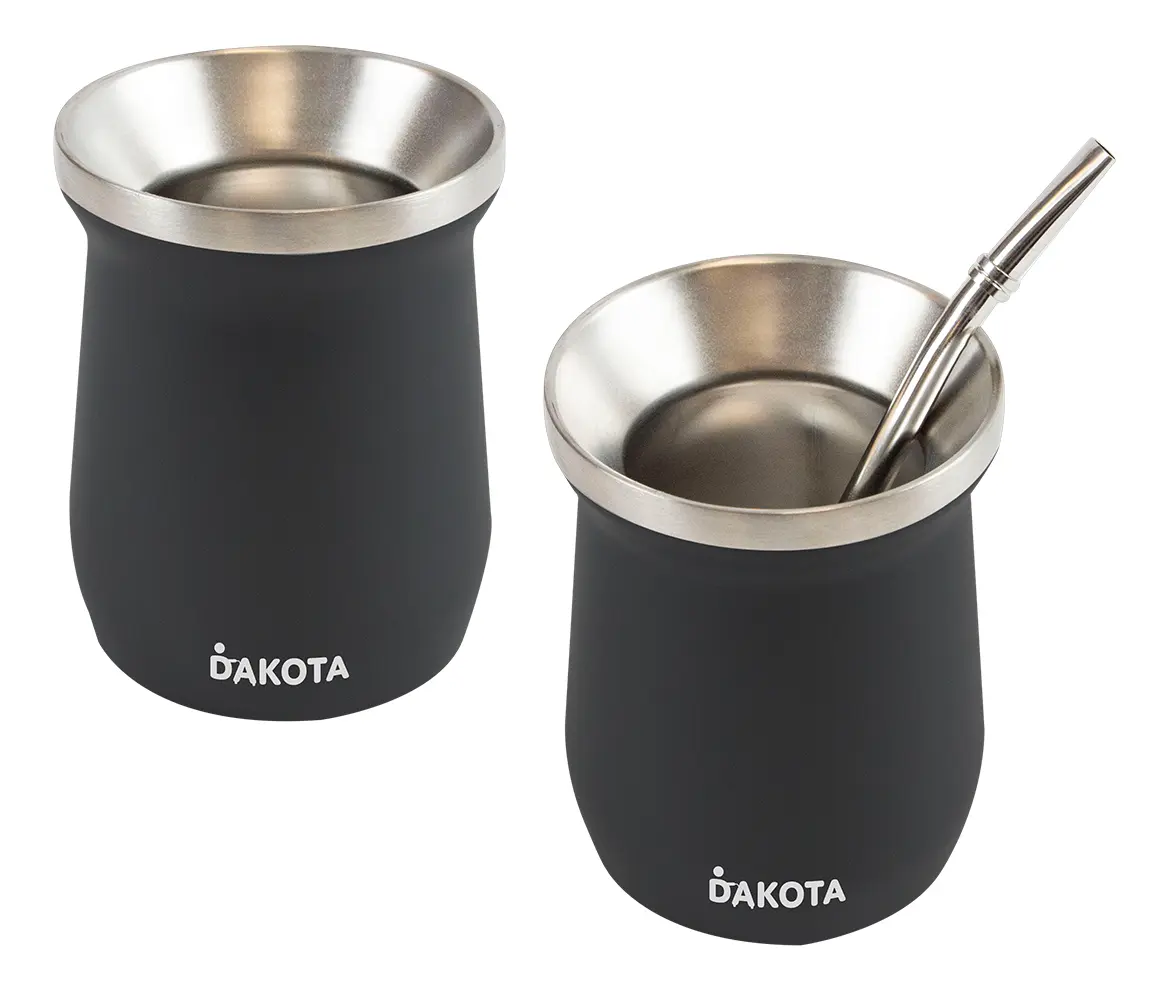 Mate Termico De Acero Inoxidable Dakota M250ss Con Bombilla De Regalo Color Negro