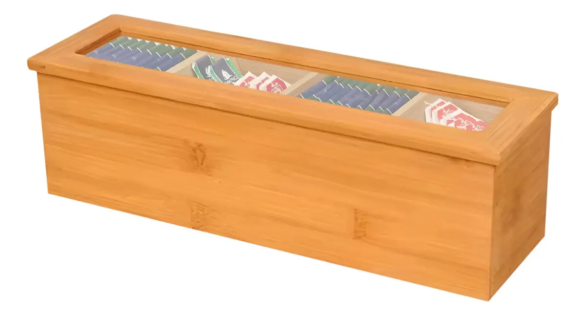 Caja De Té Dakota Madera 17.5x26.5cm Organizadora Porta Saquitos 4 Divisiones