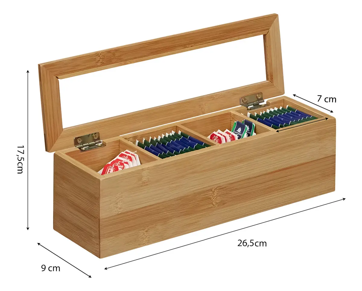 Caja De Té Dakota Madera 17.5x26.5cm Organizadora Porta Saquitos 4 Divisiones