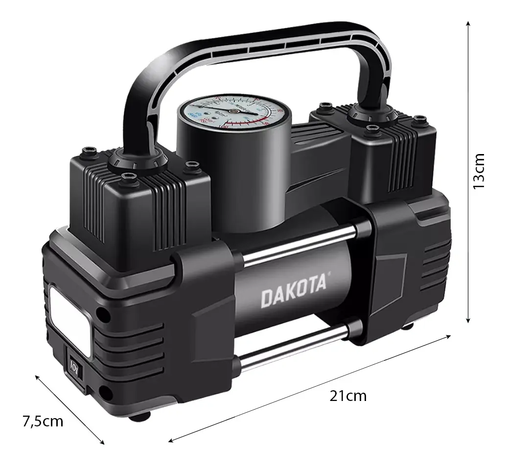 Compresor Inflador Doble Piston Dakota Auto Suv Bici Negro