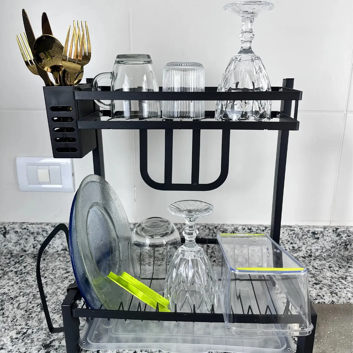 Escurridor Seca Platos Ep20 Dakota Acero 2 Niveles Cocina Color Negro Mate