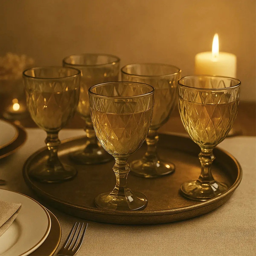 Set X6 Copas Vidrio Tallado Dakota Elegante Vintage Color Gris Oscuro