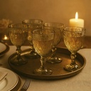 Set X6 Copas Vidrio Tallado Dakota Elegante Vintage Color Gris Oscuro