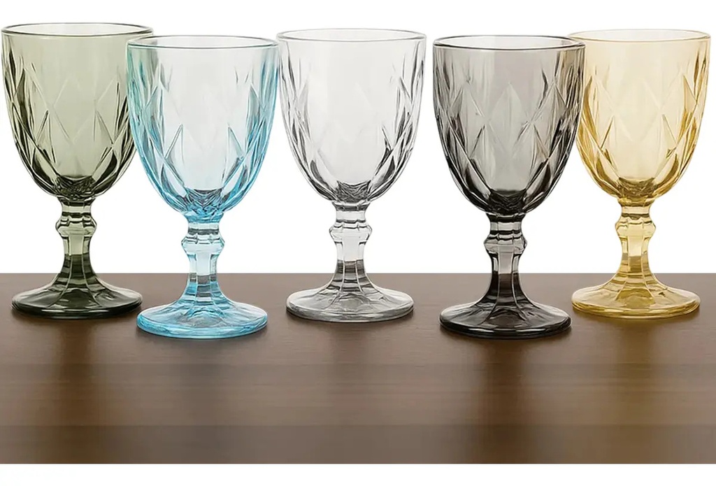 Set X6 Copas Vidrio Tallado Dakota Elegante Vintage Color Verde
