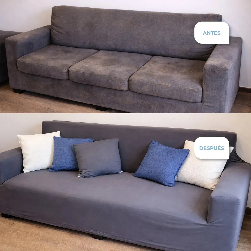 Cubre Sillon 3 Cuerpos Dakota Gris Oscuro Ajustable Lavable 180x230cm Protector Sofa 3 Plazas Premium Lisa
