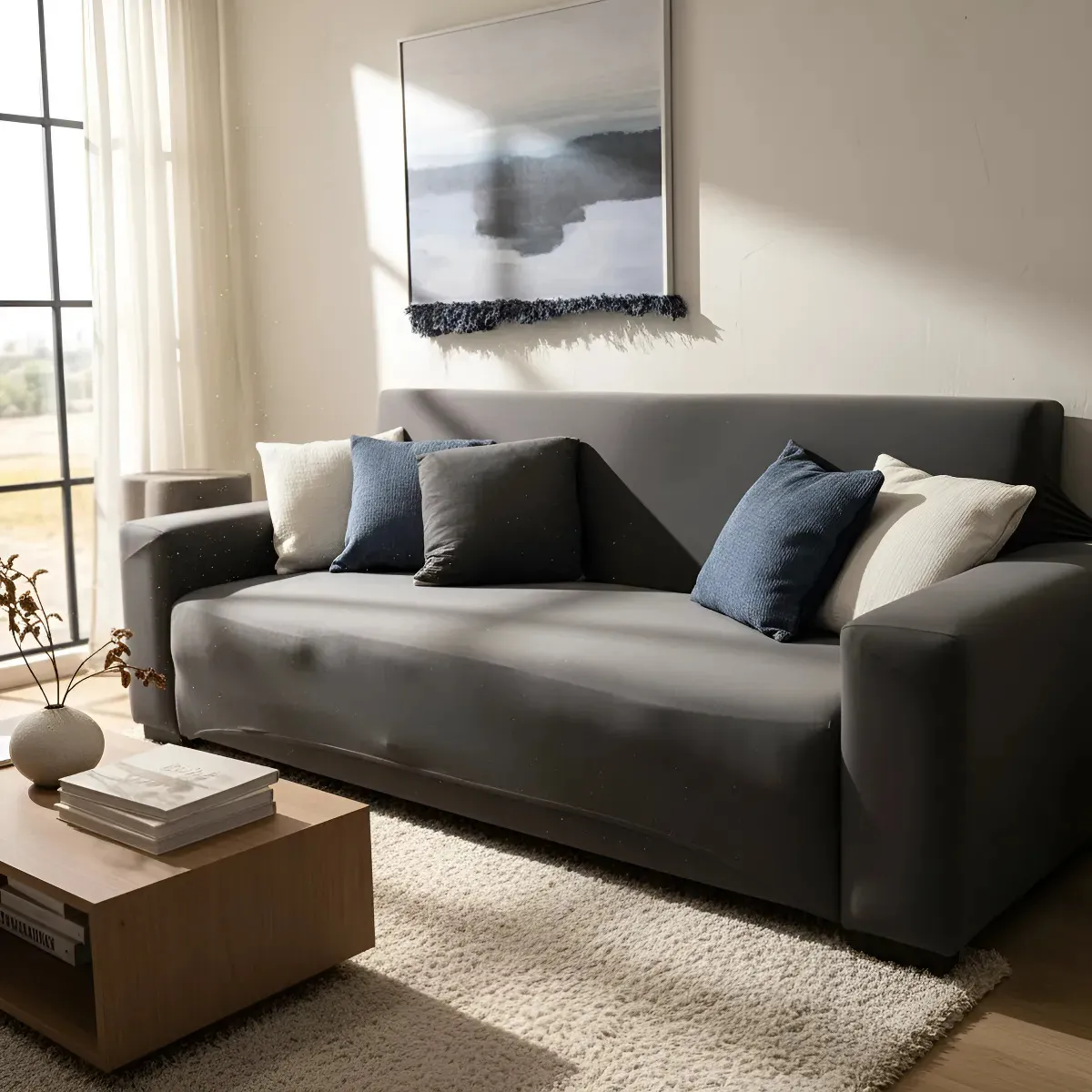 Cubre Sillon 3 Cuerpos Dakota Gris Oscuro Ajustable Lavable 180x230cm Protector Sofa 3 Plazas Premium Lisa