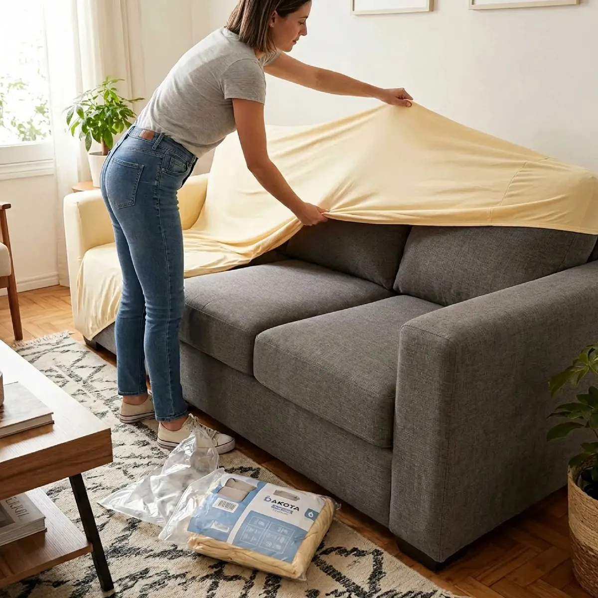 Cubre Sillón 3 Cuerpos Dakota Amarillo Ajustable Lavable 180x230cm Protector Sofá 3 Plazas Premium Lisa