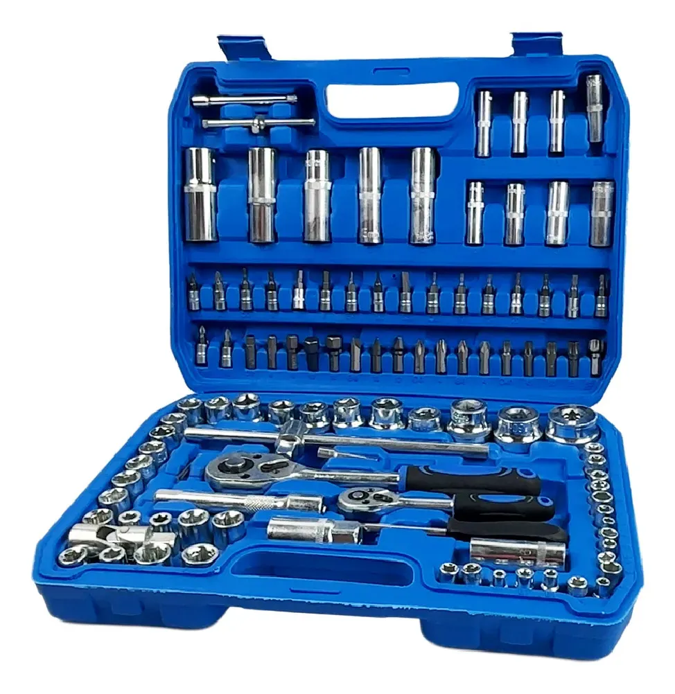 Set De Herramientas 108 Piezas Llaves Tubo Y Puntas Con Valija Completa Profesional Azul