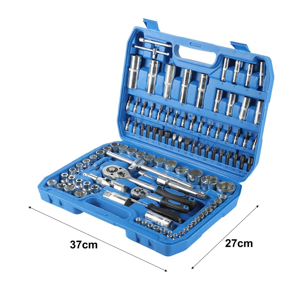 Set De Herramientas 108 Piezas Llaves Tubo Y Puntas Con Valija Completa Profesional Azul