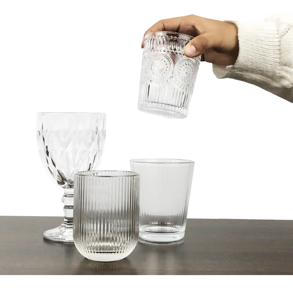Set X6 Vasos Vidrio Tallado 300ml Dakota Elegantes Apto Lavavajillas Trasparente