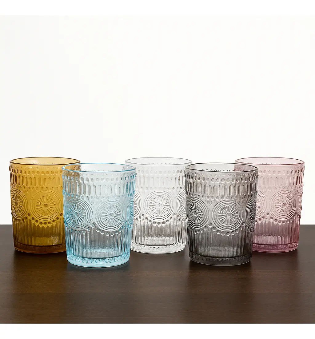 Set X6 Vasos Vidrio Tallado 300ml Dakota Elegantes Apto Lavavajillas Trasparente