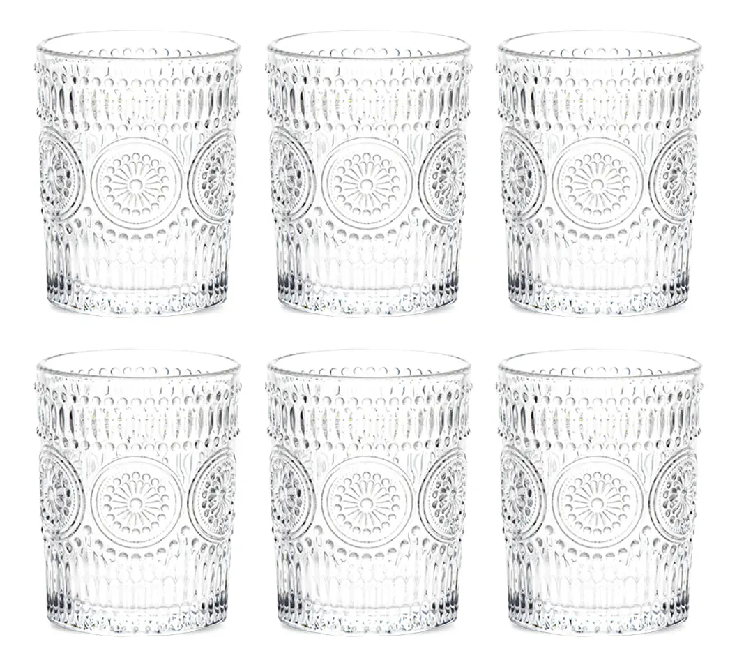 Set X6 Vasos Vidrio Tallado 300ml Dakota Elegantes Apto Lavavajillas Trasparente
