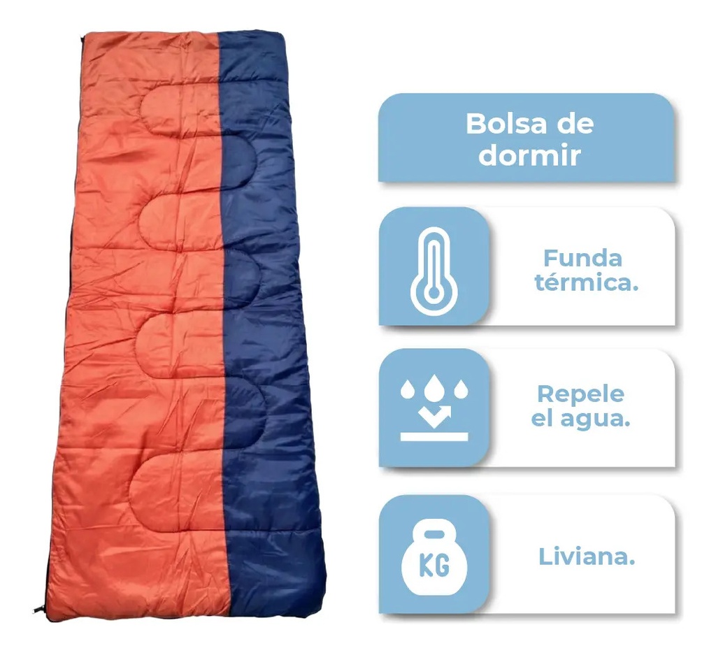 Combo X2 Bolsas De Dormir Térmica Impermeable Dakota Rectangular 10°c A 20°c Azul-naranja Azul-naranjax2 Derecho