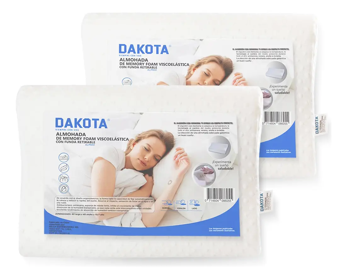 Combo X2 Almohadas Inteligentes Viscoelásticas Cervical Dakota 34x52 Blancas Blanco