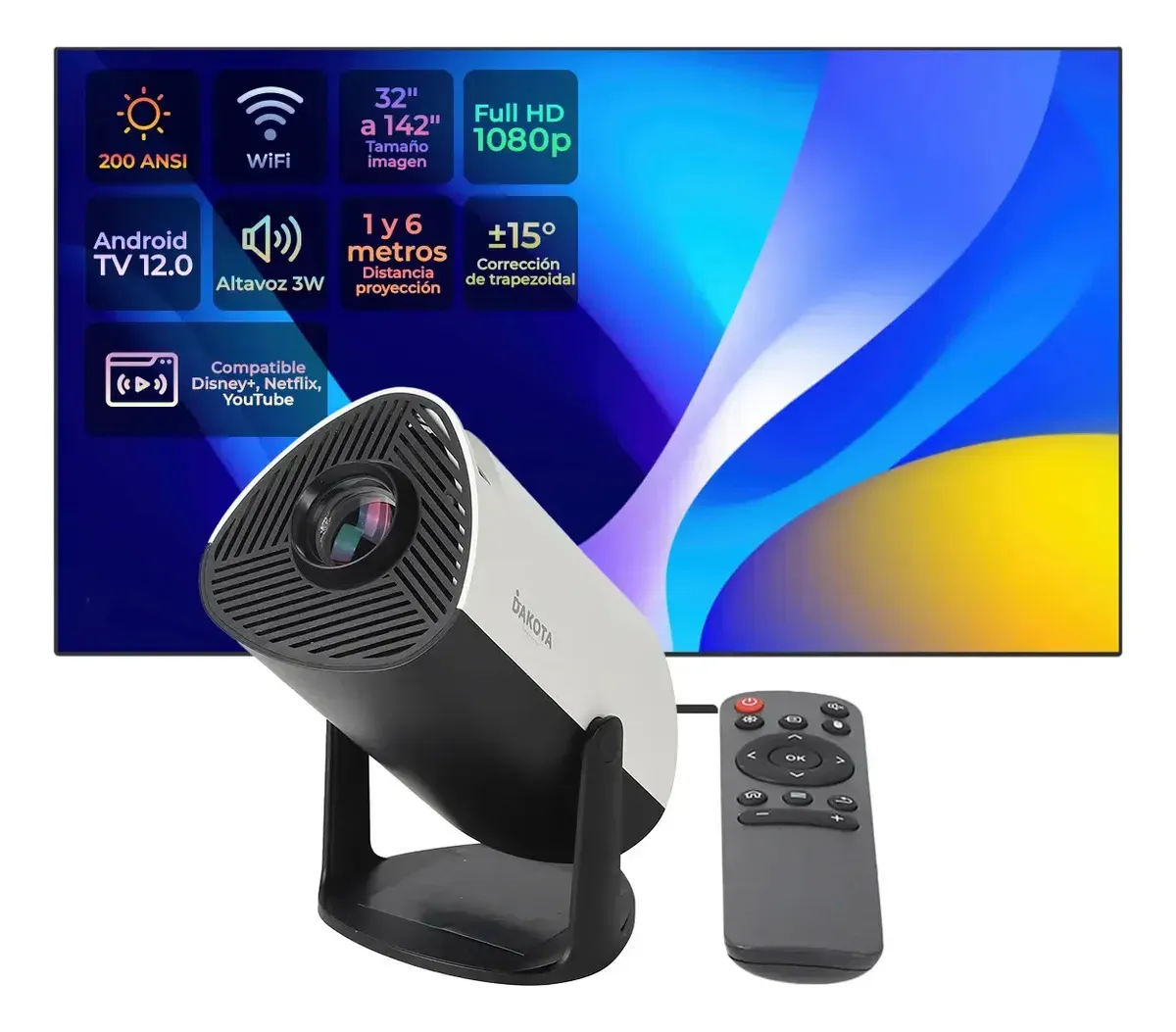 Combo Proyector Wifi Hd + Pantalla 120 Retráctil Cine En Casa